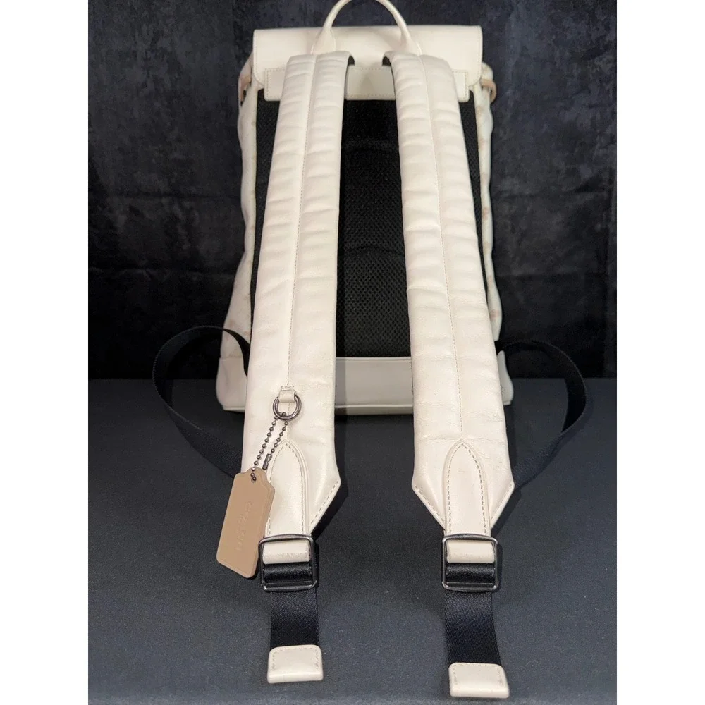 Coach Court Backpack Signature Horse and Carriage Chalk White Leather C4135